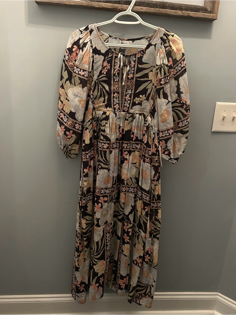 Billabong Black Maxi Dress with Pastel Floral Print